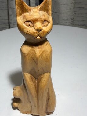 Vintage Hand-Carved BurlWooden Siamese Cat Figurine